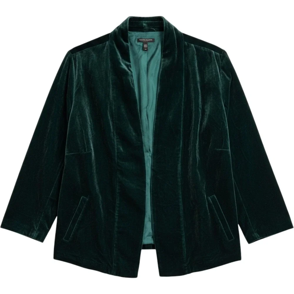 Eileen Fisher Woman's Velvet Pine Angled Shaped Jacket Open Shawl Collar 3X NWTl
